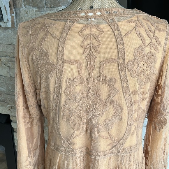 Orange Creek lined lace embroidered scalloped hem boho hippie dress tan/orange - Picture 11 of 16